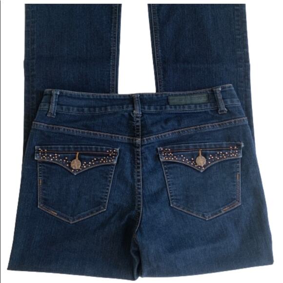 Liverpool Blue Wash Mid Rise Back Button Flap Pockets Straight Jeans Size 6 - Picture 5 of 10